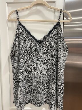 Rachel Zoe Black & White Leopard Print Cami, Size XL